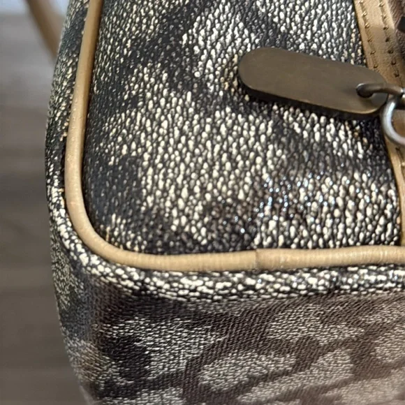 Vintage YSL Giraffe Print Boston Bag Brown MochaCanvas Leather Trim Luxury